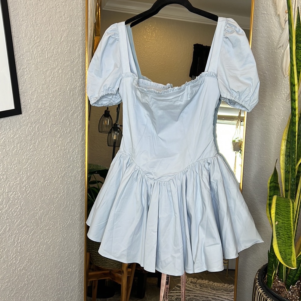 House of CB 'Maribel' Soft Blue Broderie Mini Dress NWOT - Picture 7 of 11